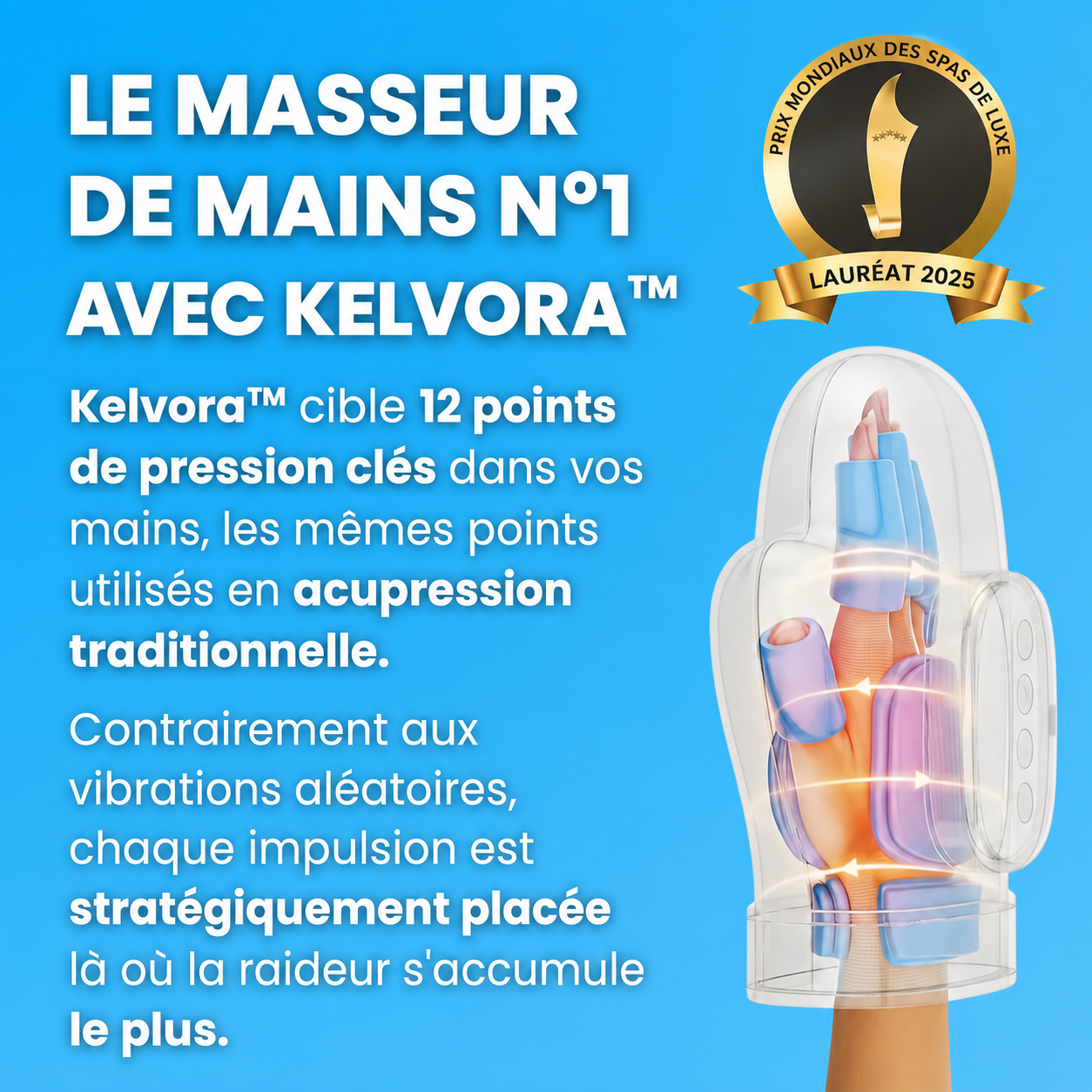 Kelvora™ Masseur de main – Apaise les tensions et les articulations fatiguées